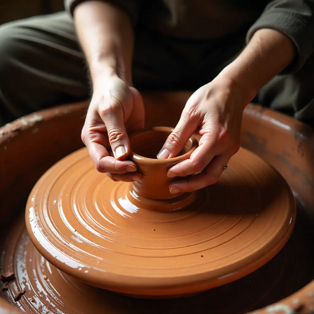 Artisan hands crafting pottery 